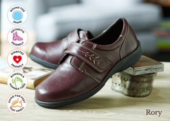 Pair of burgundy shoes on a table