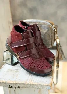 Pair of burgundy shoes with straps