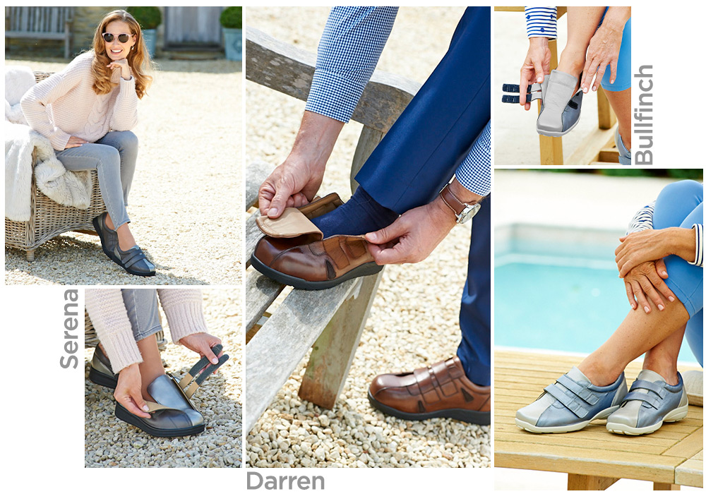 A collection of people wearing different shoes