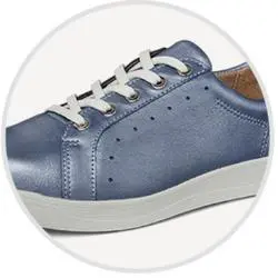 An image of a blue shoe with laces