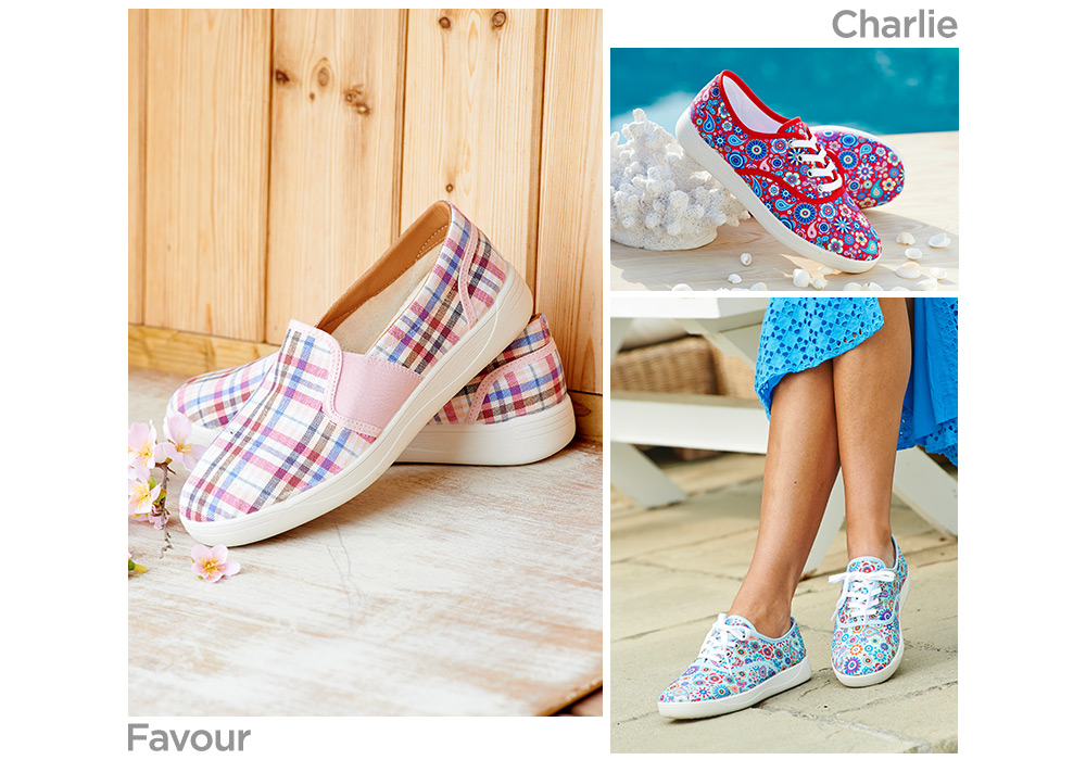 A collection of images showing different canvas pumps