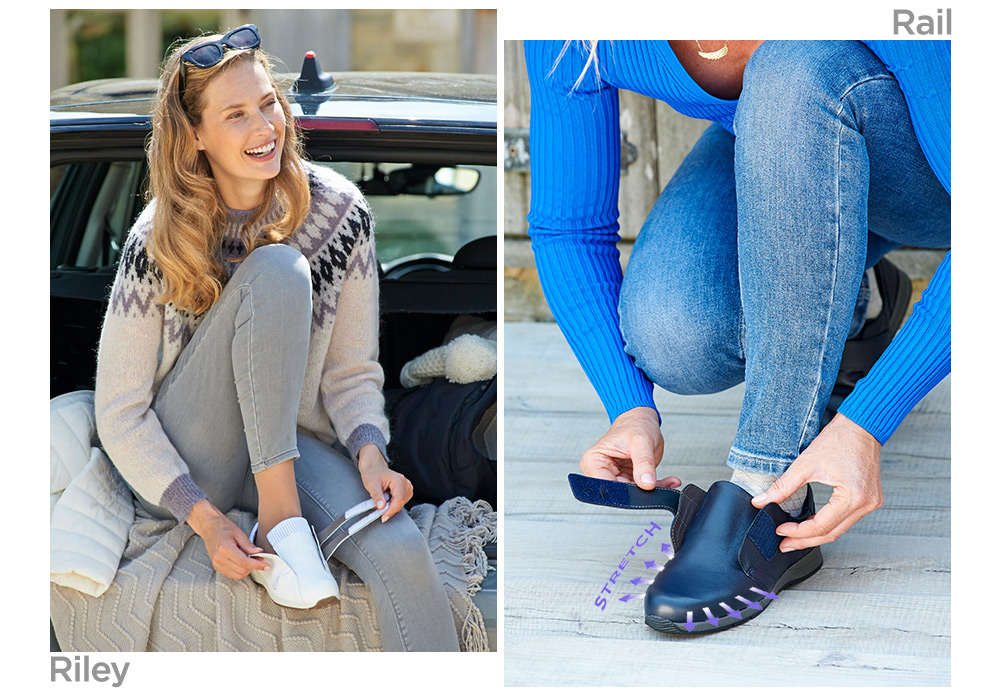 A pair of women putting on trainers
