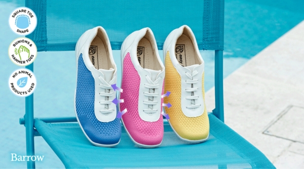 3 trainers on a chair in different colours