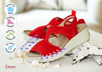 A pair of red sandals on a table