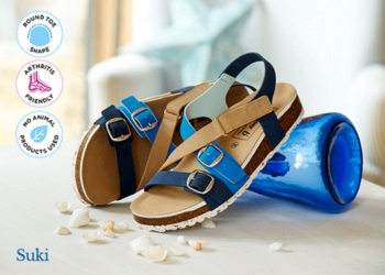 A pair of footbed sandals on a water bottle
