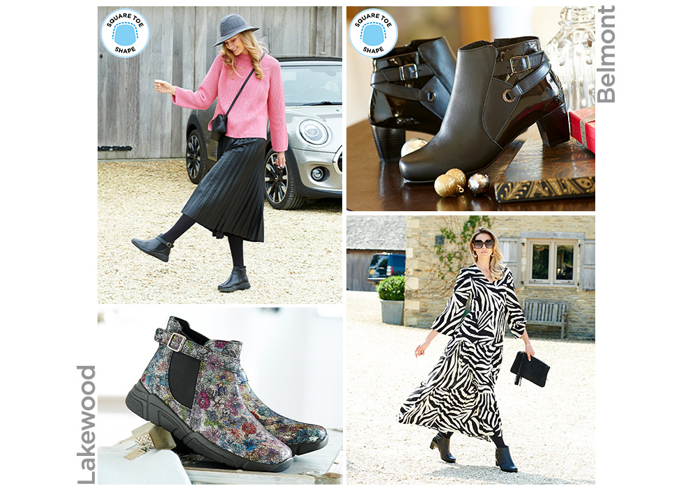 A montage of boots and 2 women wearing boots