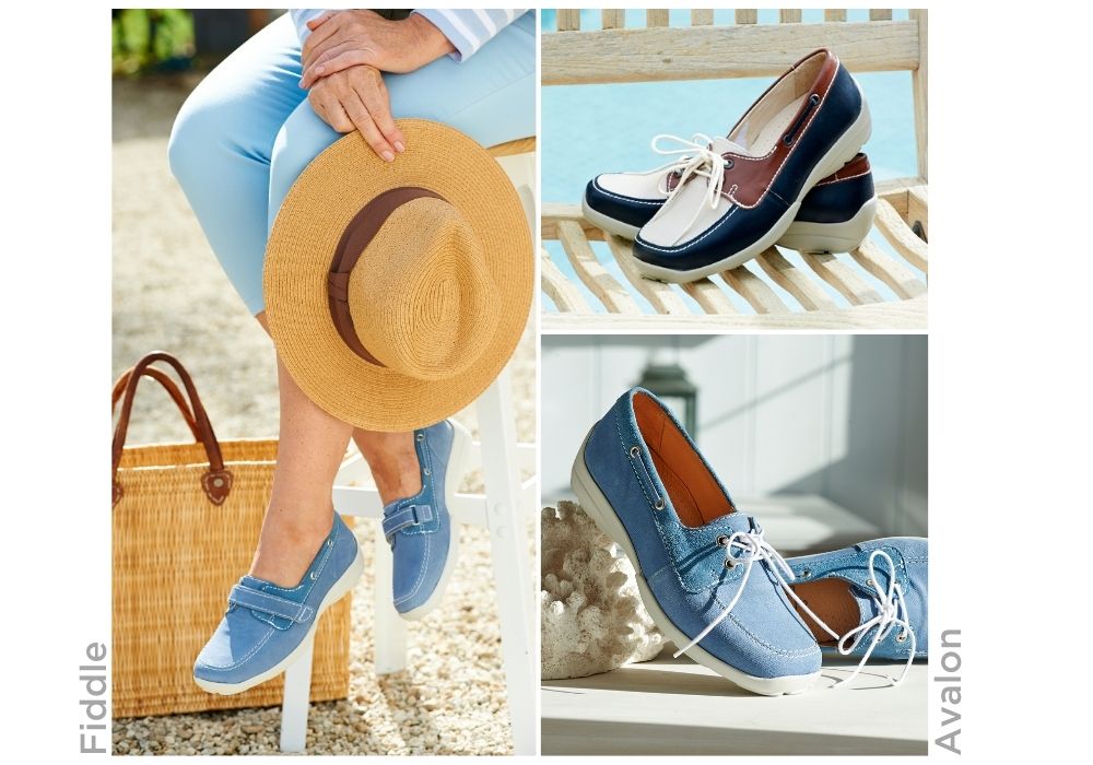A montage of different boating shoes