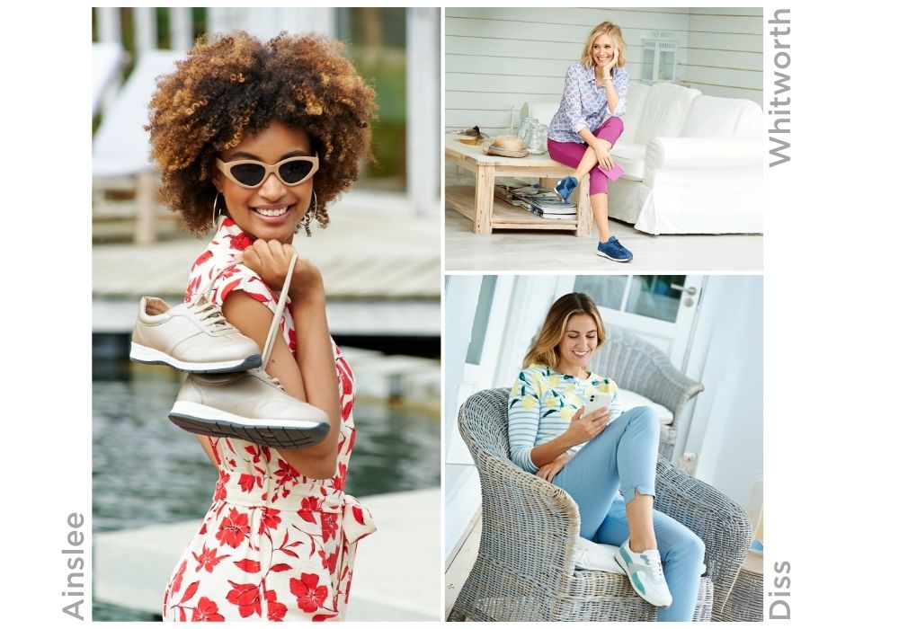 A montage of 3 women with trainers