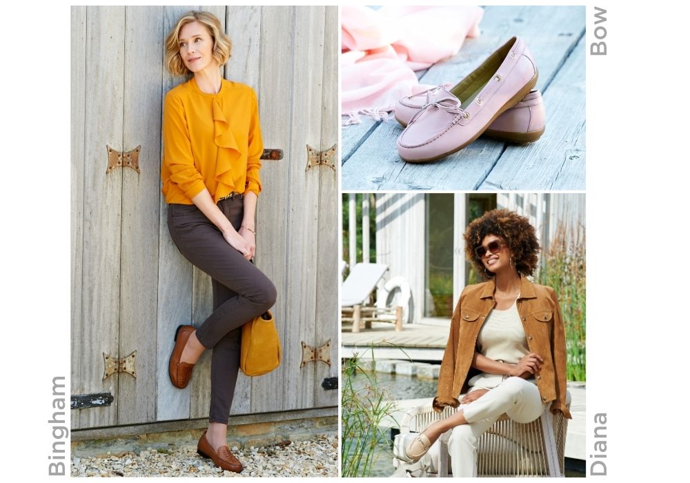 A montage of 2 women and a pair of shoes