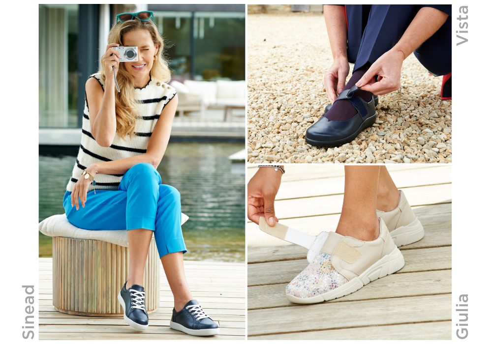 A montage of a woman and shoes