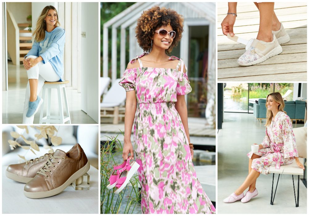 A montage of women in summer clothes and shoes