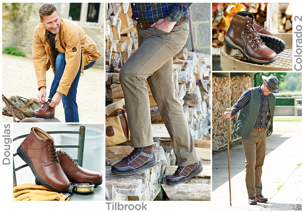 A montage of men in walking boots