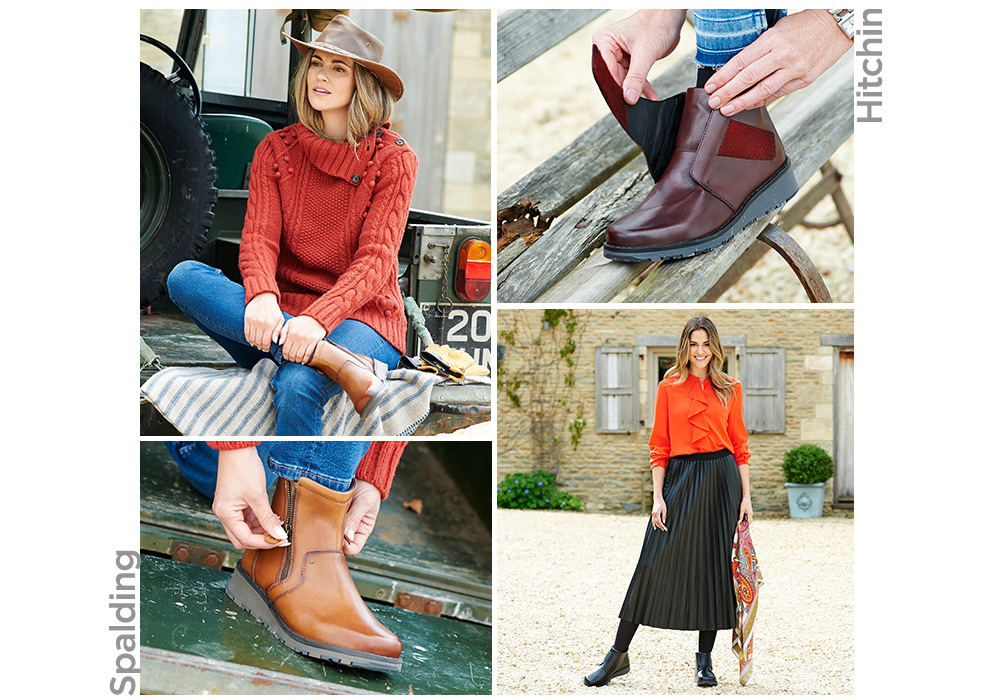 A montage of 4 women wearing boots