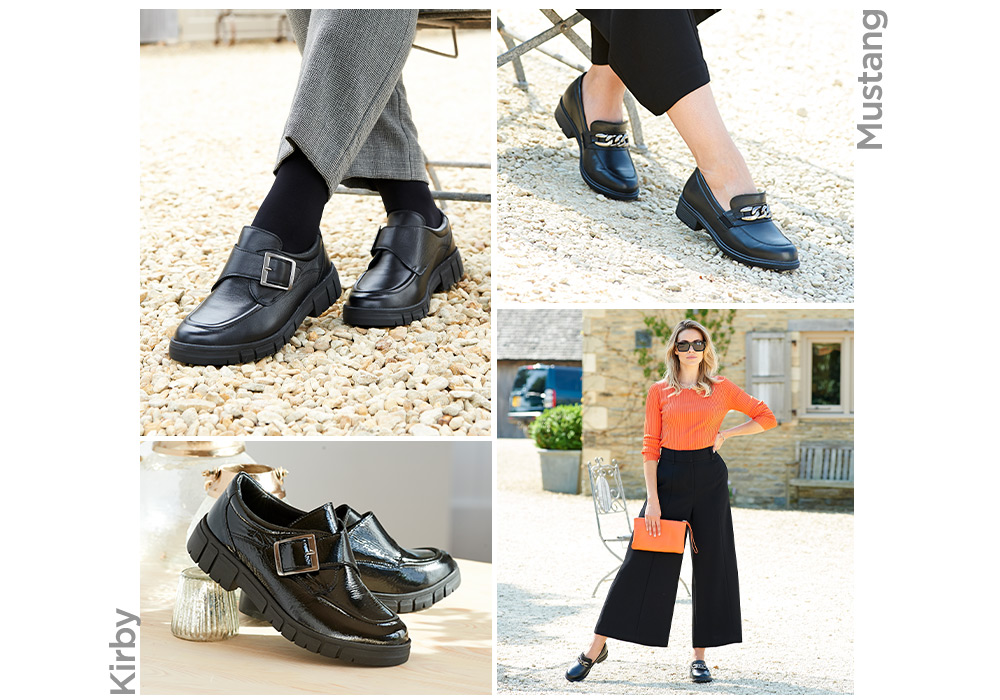 A collection of women wearing different types of loafers