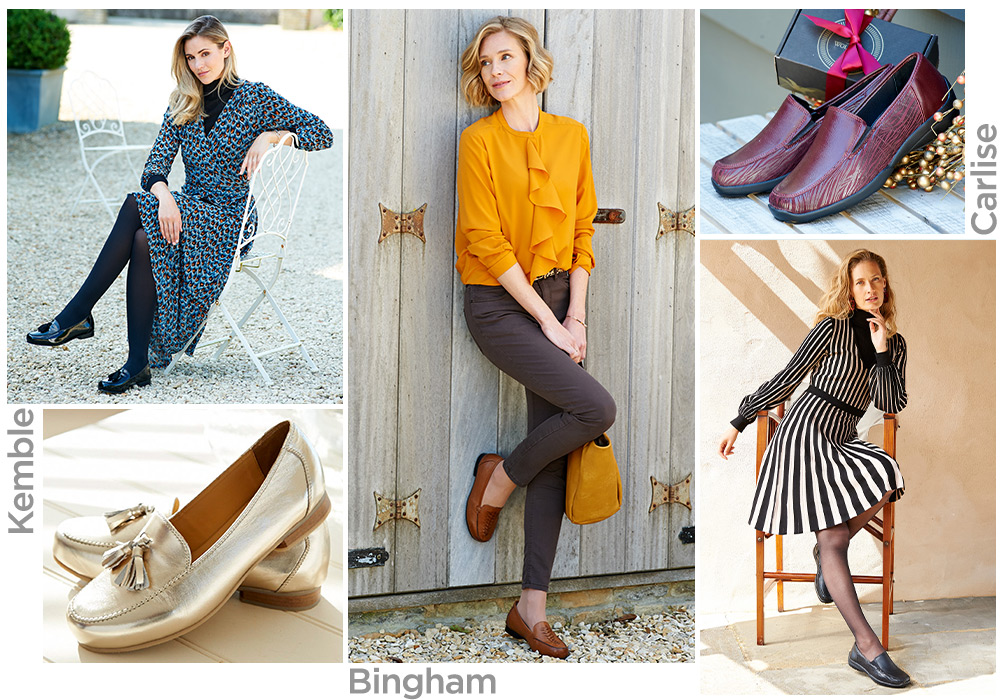 A montage of women in various clothing and pairs of shoes