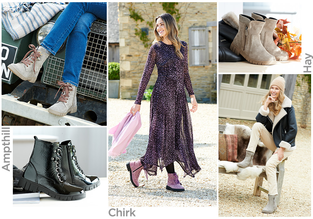 A montage of women wearing boots and boots