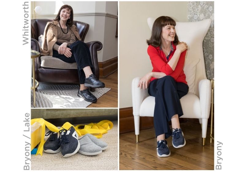DB ambassador Fiona in 2 images in different outfits and a pair of trainers