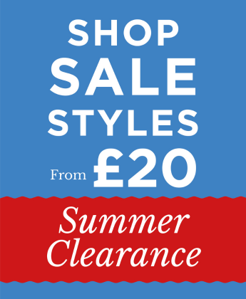 A blue and red background with text in white about a summer clearance from £20